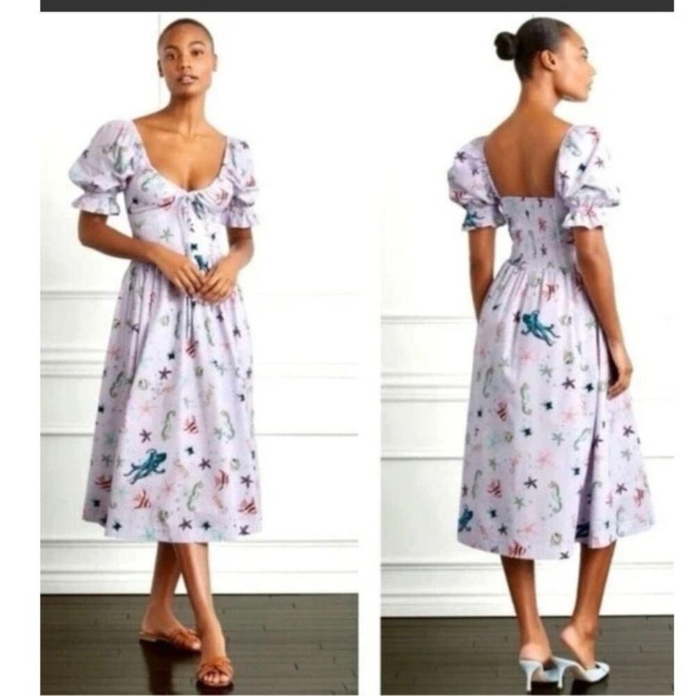 Hill House Ophelia Sea Creatures Dress Midi S/S Lavender Size Small